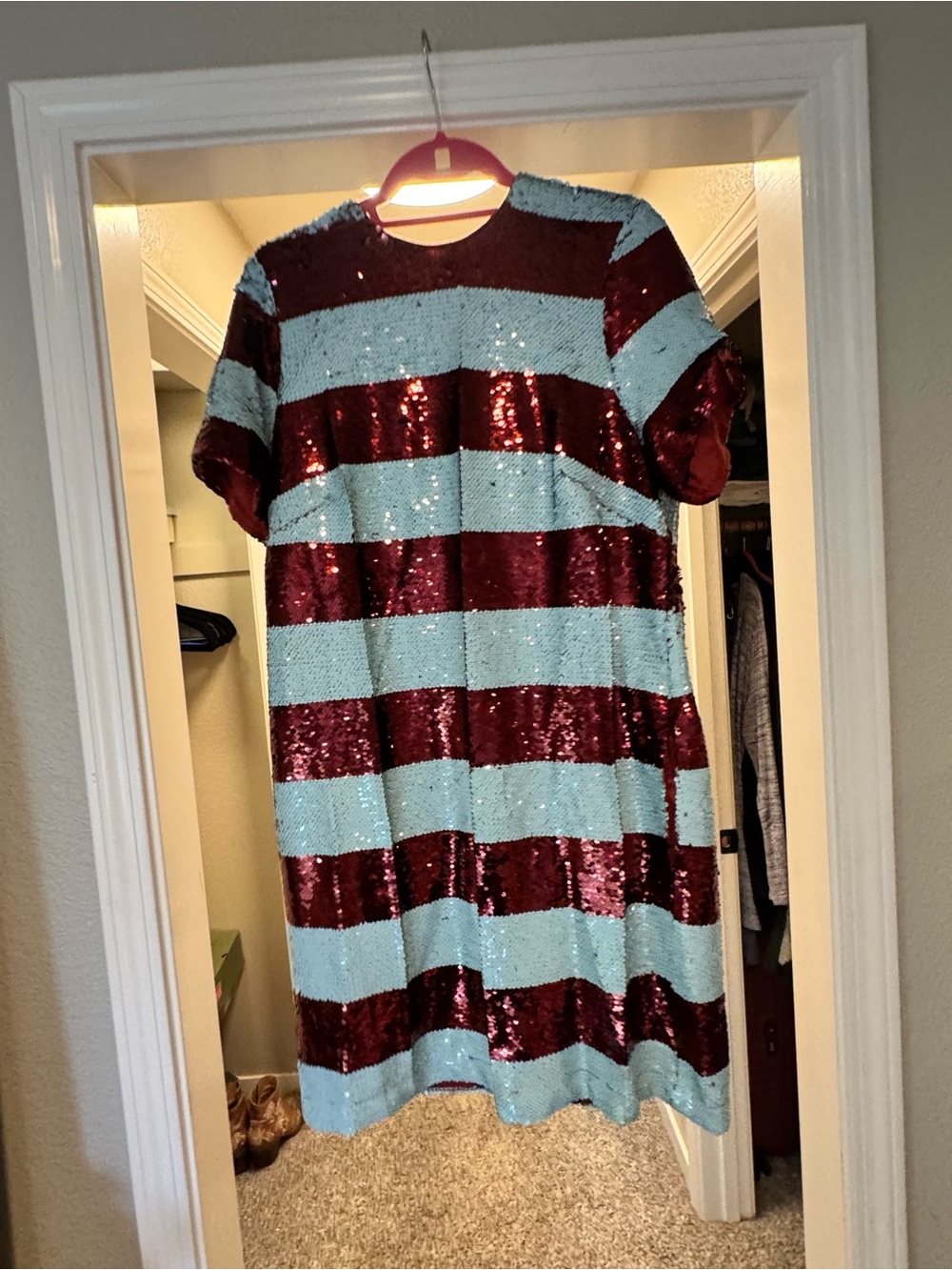 Maeve Short-Sleeve Sequin Striped Mini Dress